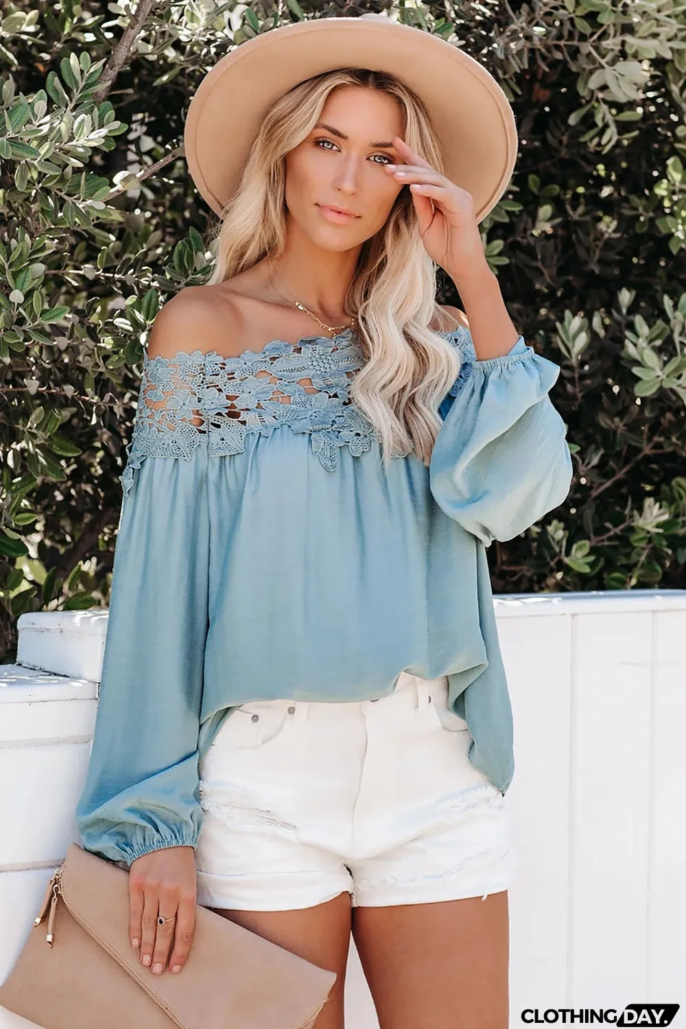 Sky Blue Blooming Lace Off The Shoulder Top