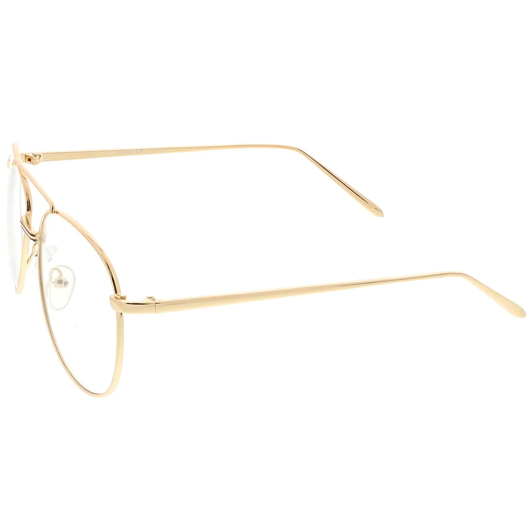 Classic Metal Aviator Eye Glasses Double Nose Bridge Clear Lens 55mm
