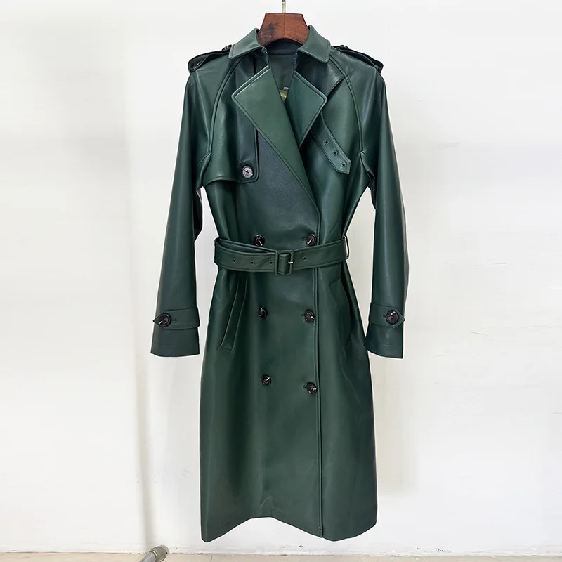 Nigikala Nigikala Autumn And Winter New Star Fashion Double Buckle Belt Repair Long Leather Wind Coat