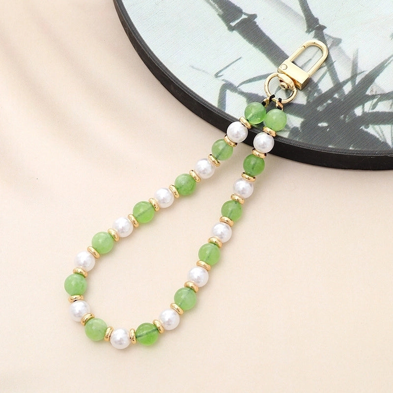 Basic Geometric Artificial Pearl Natural Stone Beaded Mobile Phone Chain