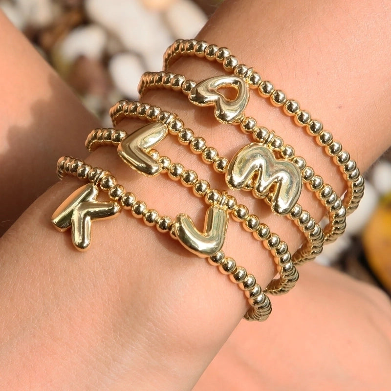 Hot Sale 18K Brass Glossy 26 English Letters Copper Bead Filament Adjustable Fashion Bracelet
