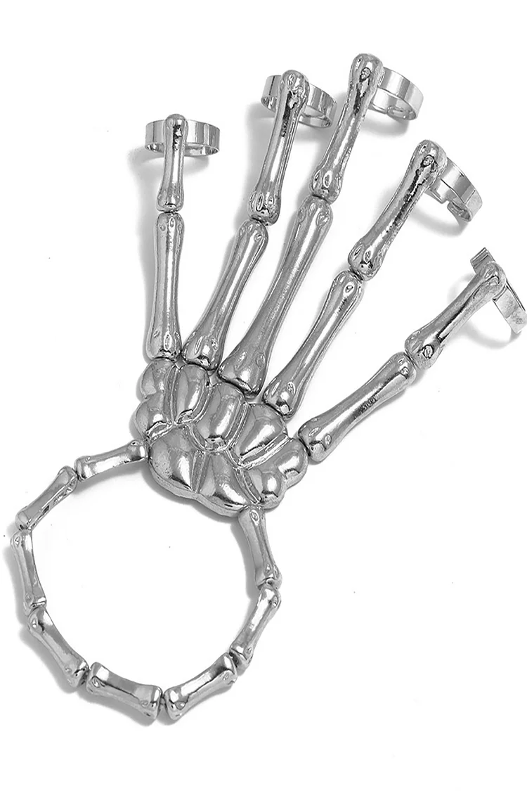 Halloween Fashion Punk Skeleton Five Finger Ring Integrated Bracelet 2024 - Xpluswear