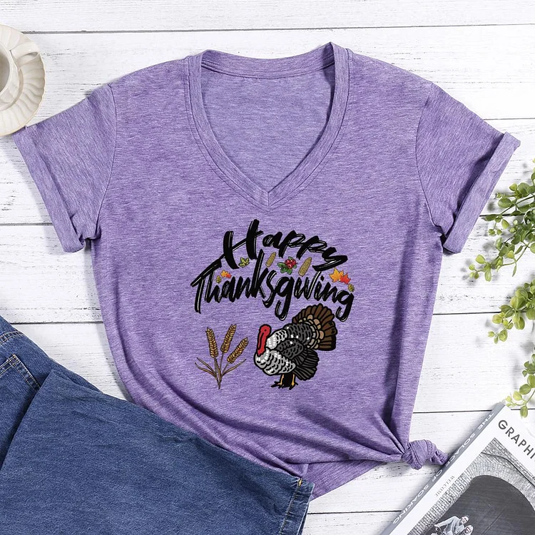 Happy Thanksgiving Day V-neck T Shirt