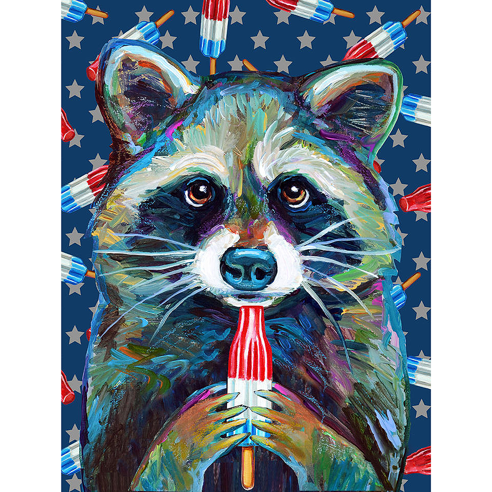

30*40CM - Round Drill Diamond Painting - Raccoon with Flute, 501 Original