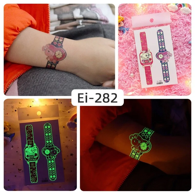 24 kinds Luminous Tattoo Sticker Children Arm Face Glowing Tattoos Watch Boys Body Art Girls Tatto Party Makeup Kids Gift