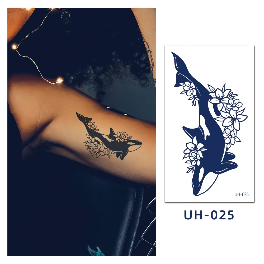 Sdrawing Stickers Semi-permanent Juice Lasting Tattoo Blue Butterfly Fake Waterproof Tattoos Temporary Women Arm Chest Body Art