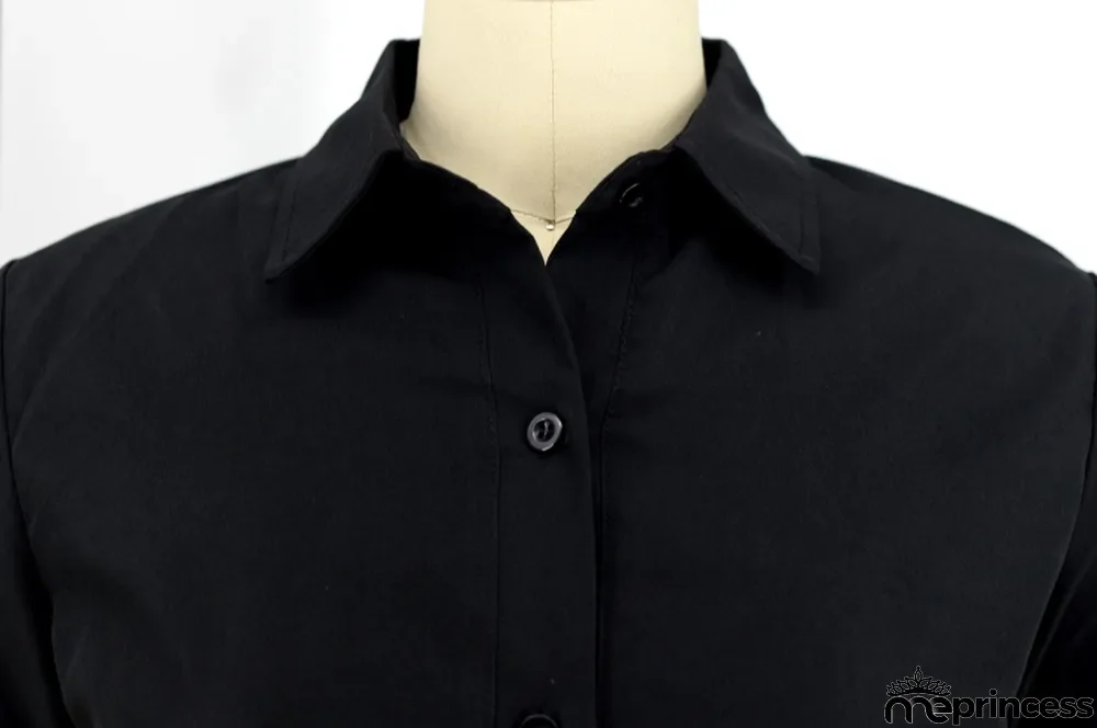 Autumn Black Ruffles Botton-Open Long Sleeve Shirt Dress