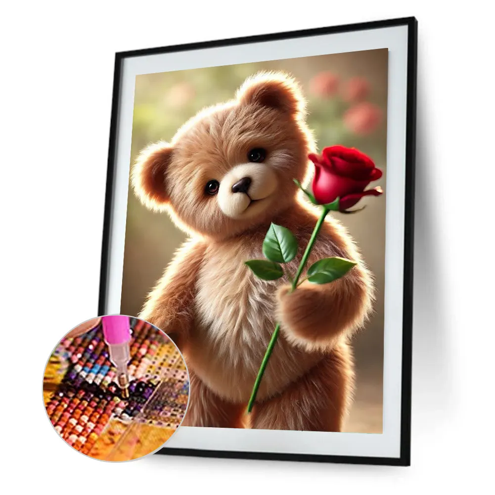 Diamond Painting - Full Round Drill - Rose Bear(Canvas|30*40cm)