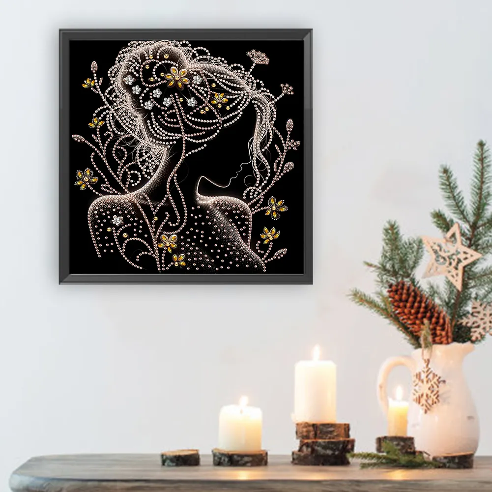 Diamond Painting - Partial Special Shaped Drill - Silhouette Woman(Canvas|30*30cm)