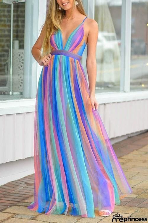 V Neck Backless Maxi Dress