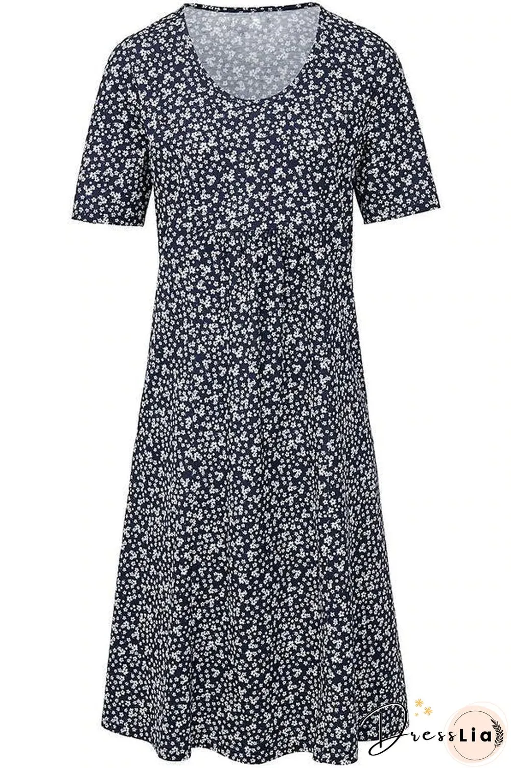 Casual Floral Print Short Sleeves Pockets Midi Dress