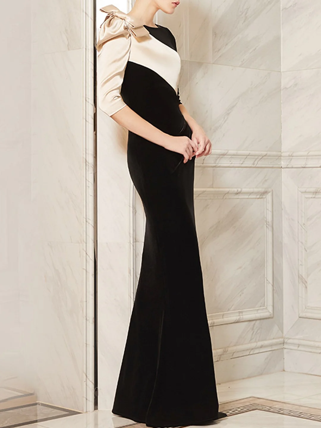 Black Mermaid Prom Elegant Velvet Maxi Dress