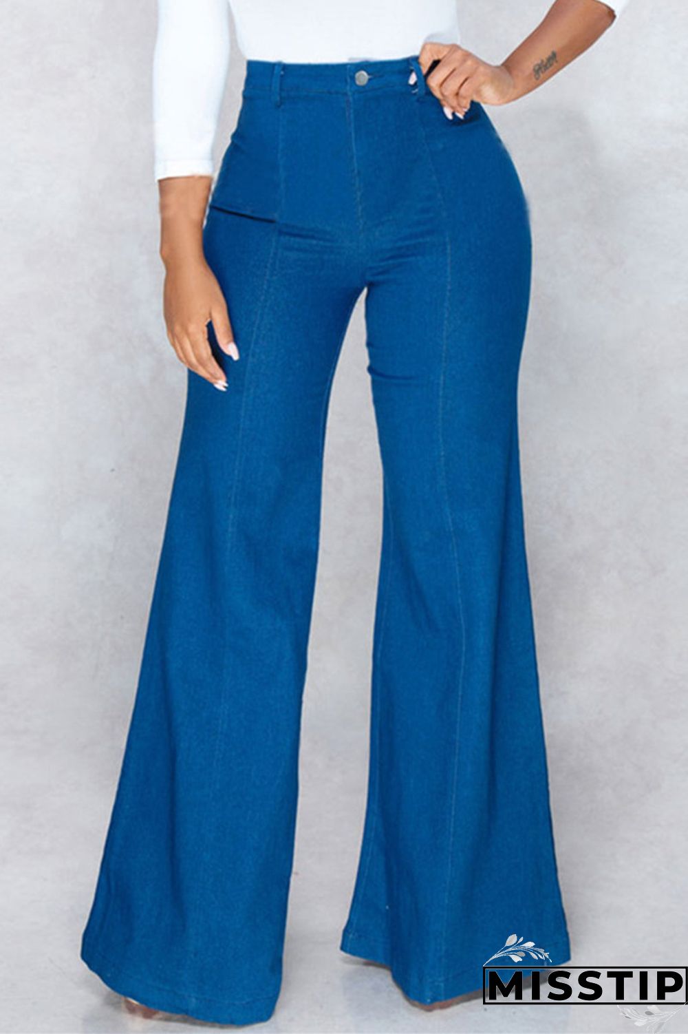 Dark Blue Fashion Casual Solid Basic High Waist Boot Cut Jeans