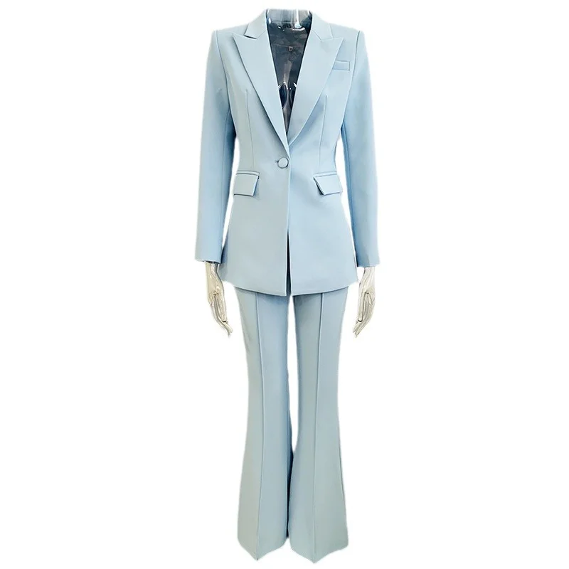 Nigikala Nigikala Star Professional Fashion Fashion A Buckle Button Long Suit + Horn Pants Set Two Sets