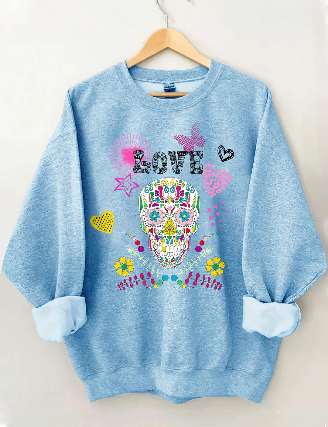 Colorful Sugar Skull & Love Graphic Sweatshirt