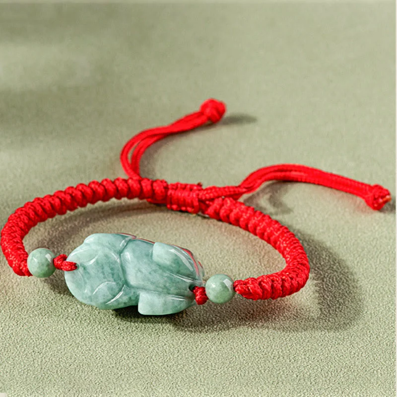 Handmade Natural Jade PiXiu Protection King Kong Knot Braided String Bracelet
