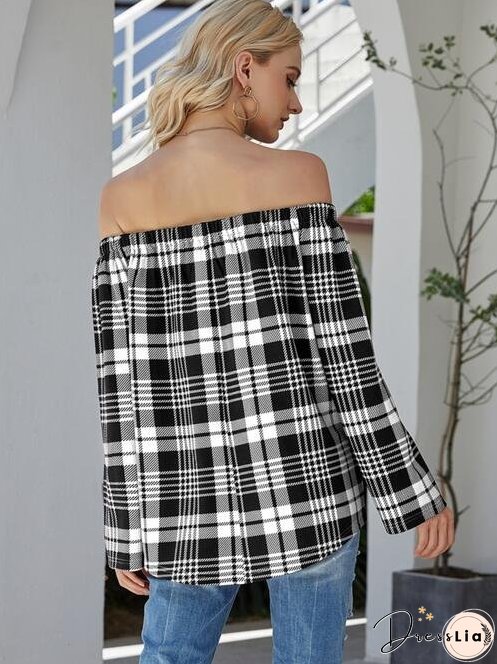 Off-Shoulder Striped Long Sleeve T-Shirt