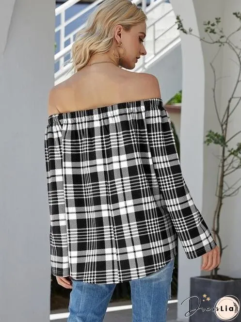 Off-Shoulder Striped Long Sleeve T-Shirt