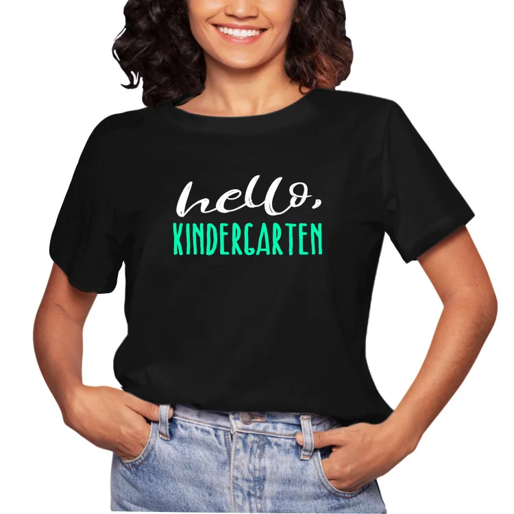 Women Casual Tee Kindergarten Hello Light Cute Funny Pre K Tie Dye T Shirt For Men - Heather Prints Shirts