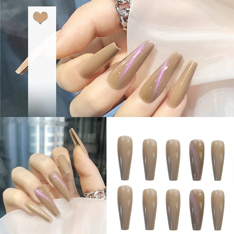 24PCS/box artificial nails with glue Milky white pink Gradients long Ballet Nail stick fake nail tips full cover acrylic-Nail Inspo