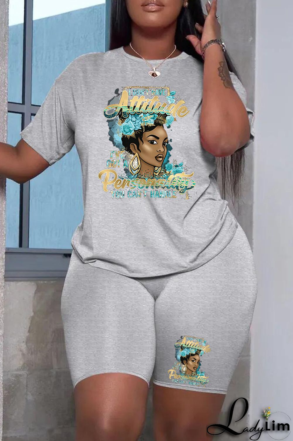 Black Fashion Casual Print Patchwork O Neck Short Sleeve Plus Size Two Pieces