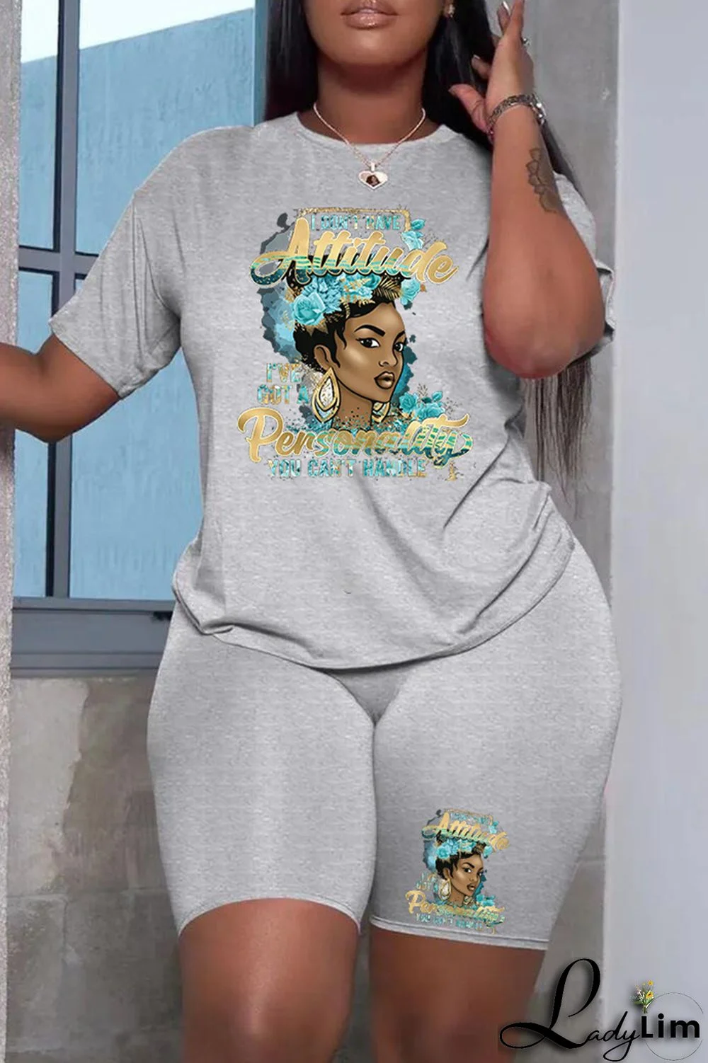 Black Fashion Casual Print Patchwork O Neck Short Sleeve Plus Size Two Pieces