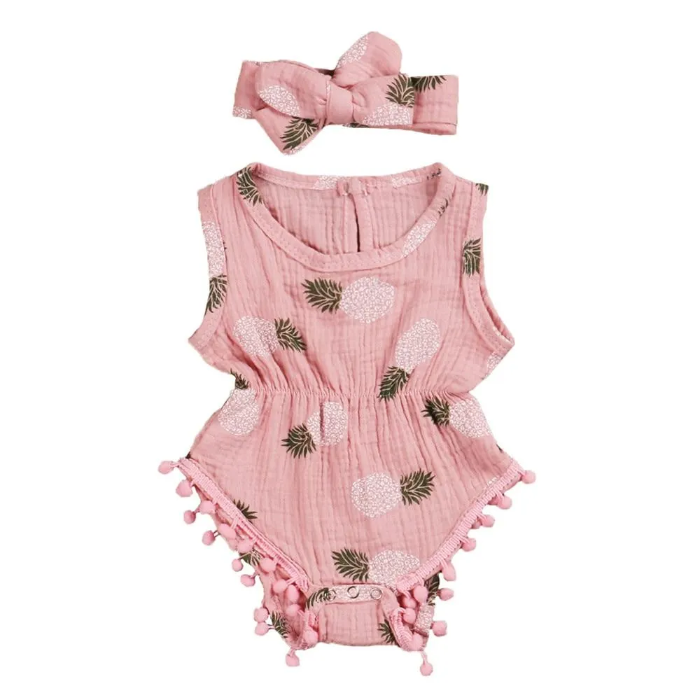 2020 Baby Summer Clothing 2Pcs Newborn Kid Baby Girl 100% Cotton Clothes Ruffle Romper Jumpsuit Headband Outfit