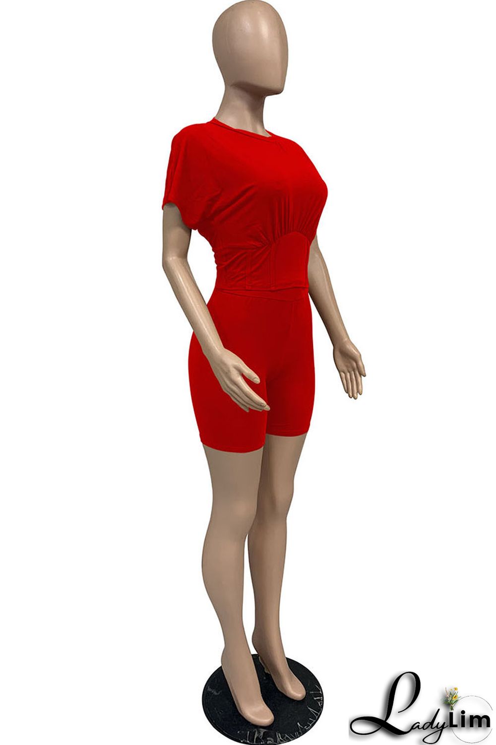 Yellow Casual Solid Split Joint O Neck Short Sleeve Two Pieces