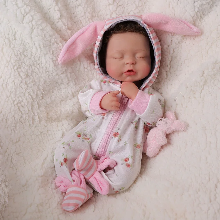 Babeside Jozsa 12'' Full Silicone Reborn Baby Doll Charming Girl Asleep Cute Rabbit Pink