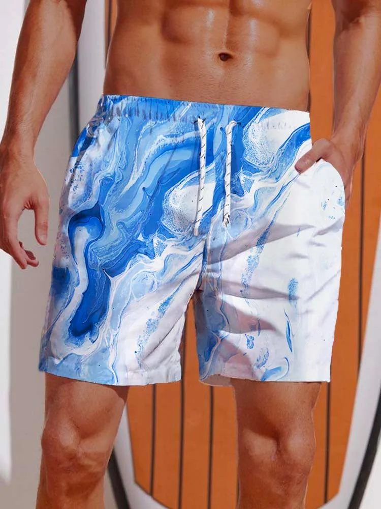 Marble Art Blue And White Watercolor Water Ripple Printing Shorts BestDVibe