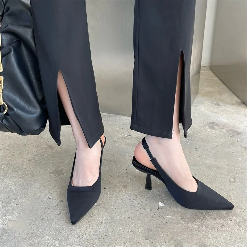 Qengg High-heeled Shoes with Pointed Toe and Medium-heeled Elegant and Versatile Professional Working Women's Shoes