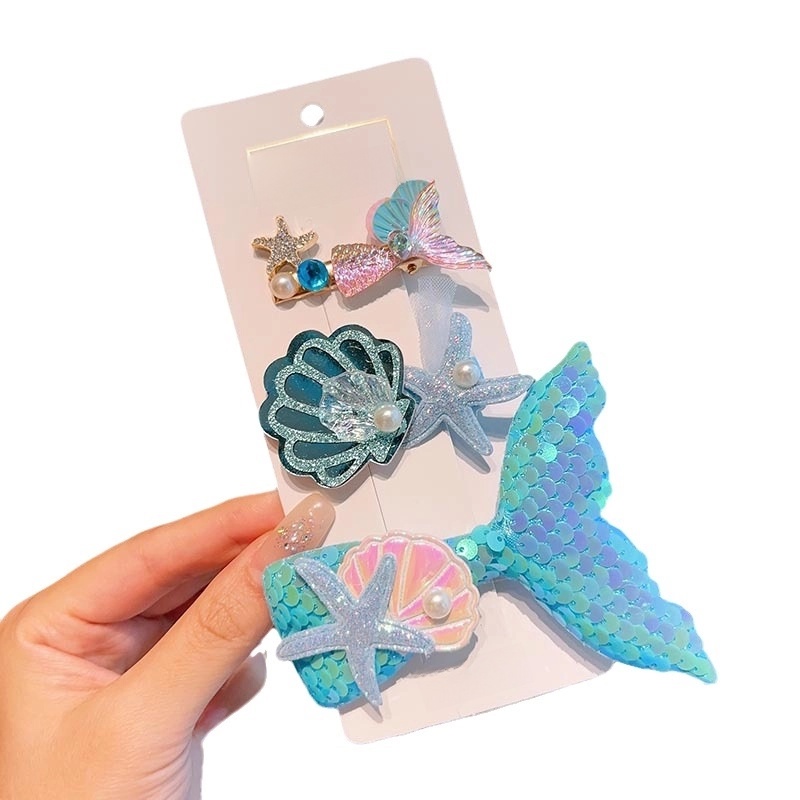 New Ocean Series Hairpin Mermaid Tail Shell Princess Hair Accessories Little Girl Super Fairy Butterfly Crown Hairpin