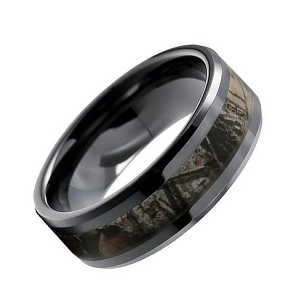6MM 8MM Black Tungsten Carbide Camo Camouflage Comfort Fit Wedding Bands