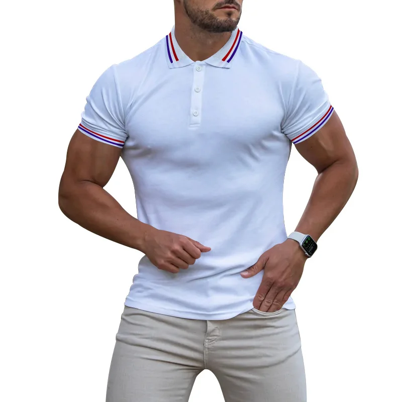 New Polo Shirt Classic Striped Neckline Solid Color Casual Polo Shirt