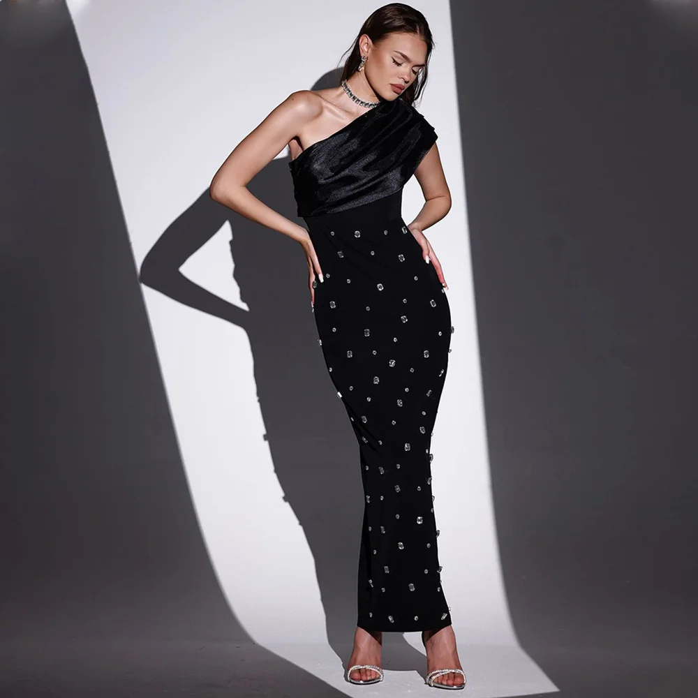 Zingj 2024 Explosion Dress Sexy Slanted Shoulder Spike Diamond Long Cash Back Skinny Adult Dress