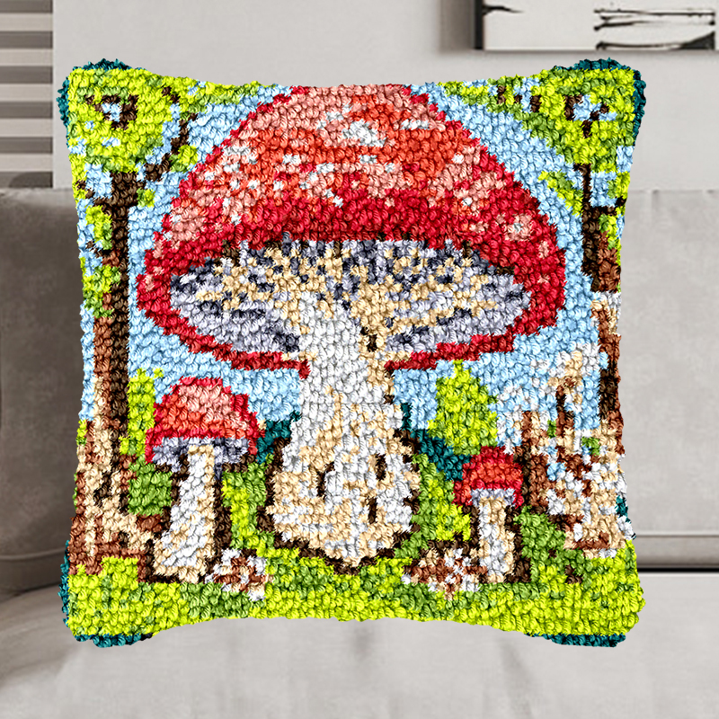Mushroom Pillowcase Latch Hook Kit for Beginner