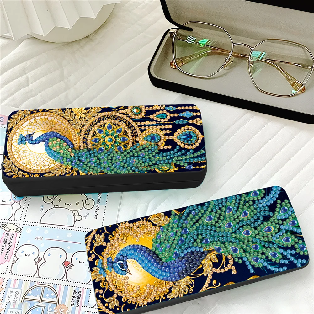 2Pcs 5D DIY Peacock Diamond Painting Glasses Case Kit Diamond Art Glasses Case