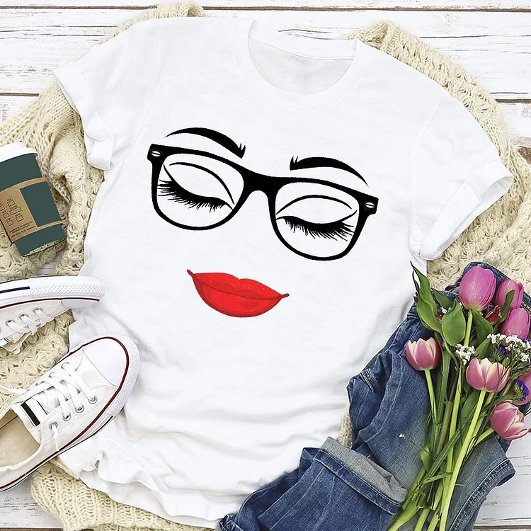 Eyelashes with Lips T-shirt Tee-04659-Annaletters