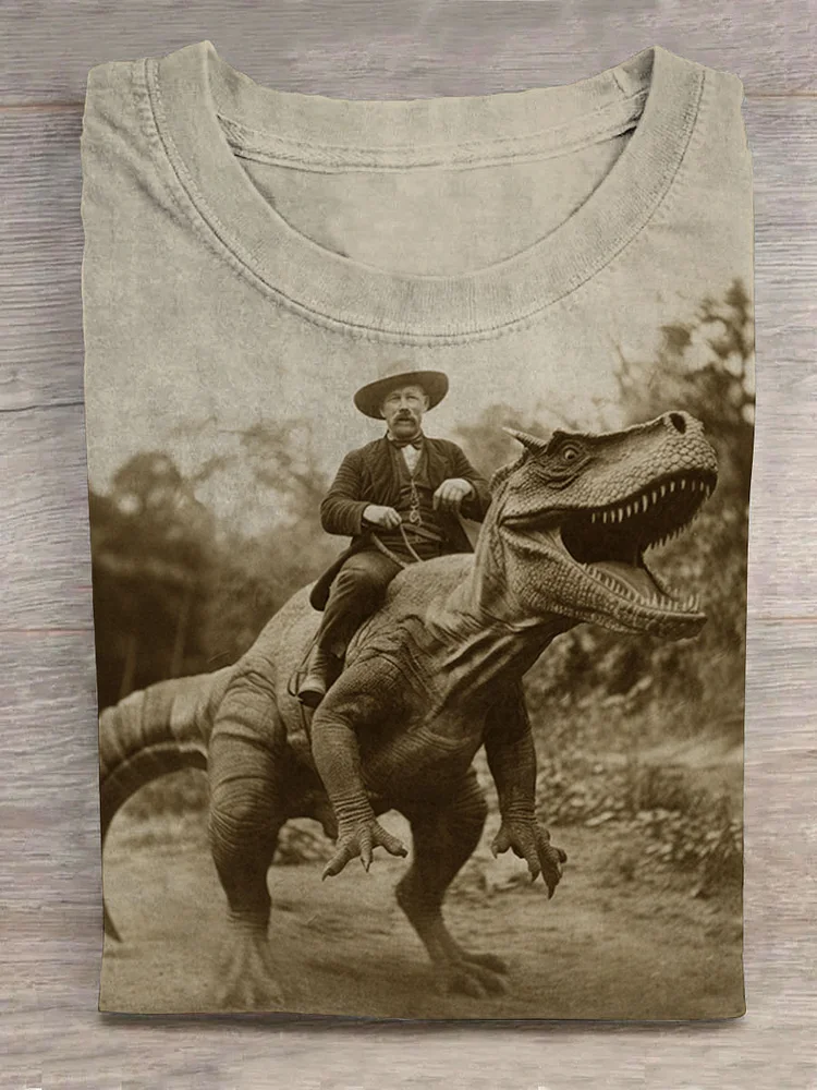 Teecade Teecade Old Cowboy Rides A Dinosaur T-shirt