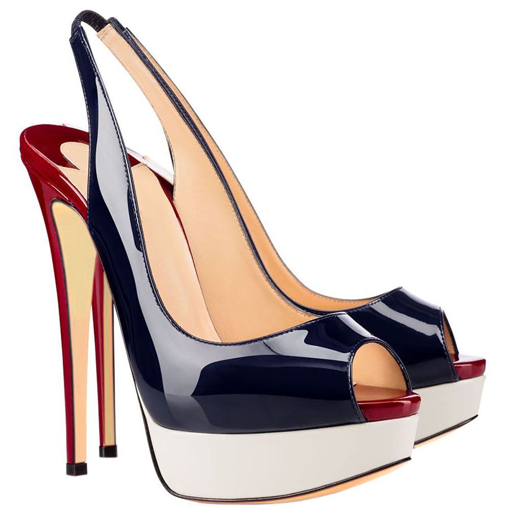 150mm Slingback Sandals Platforms Sky High Party Blue Burgundy Pumps-vocosishoes