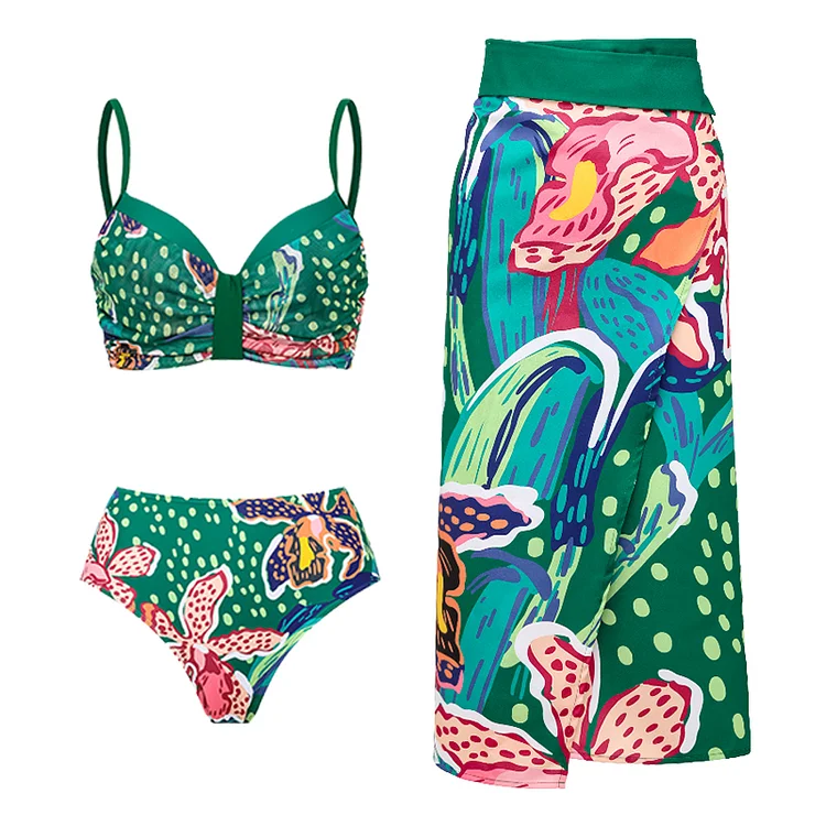 Printed Bikini Swimsuit and Sarong Flaxmaker