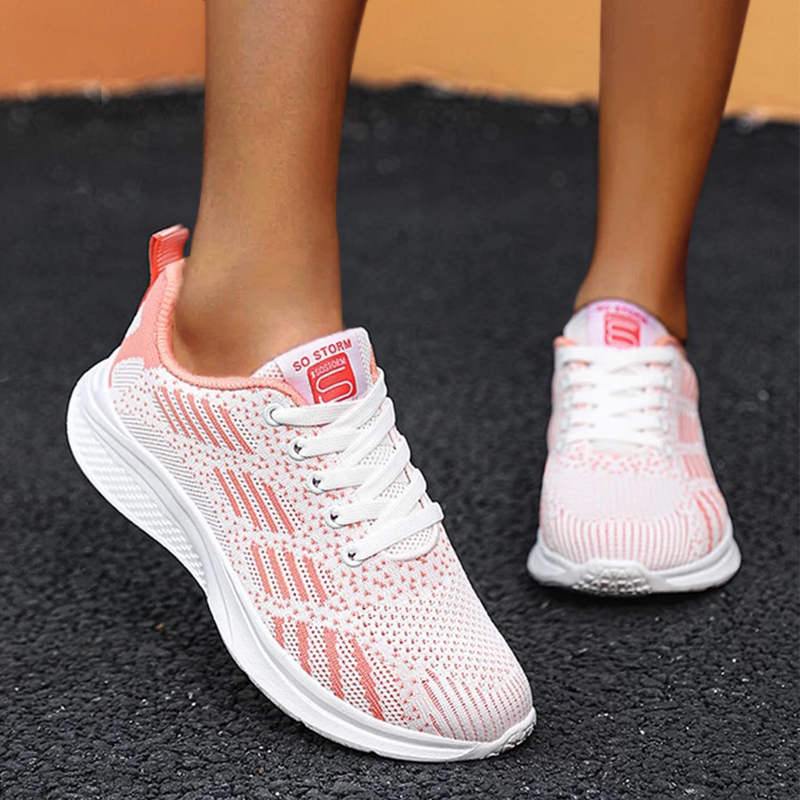 LookYno - Vulcanize Platform Flats Air Mesh Bandage Shoes Casual Sports Women Pink Sneakers