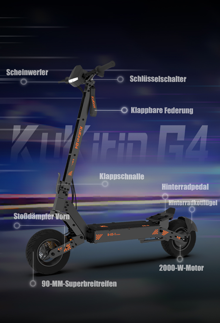 KuKirin G4 E-Scooter - 70km Reichweite, 52V Akku, Doppelfederung