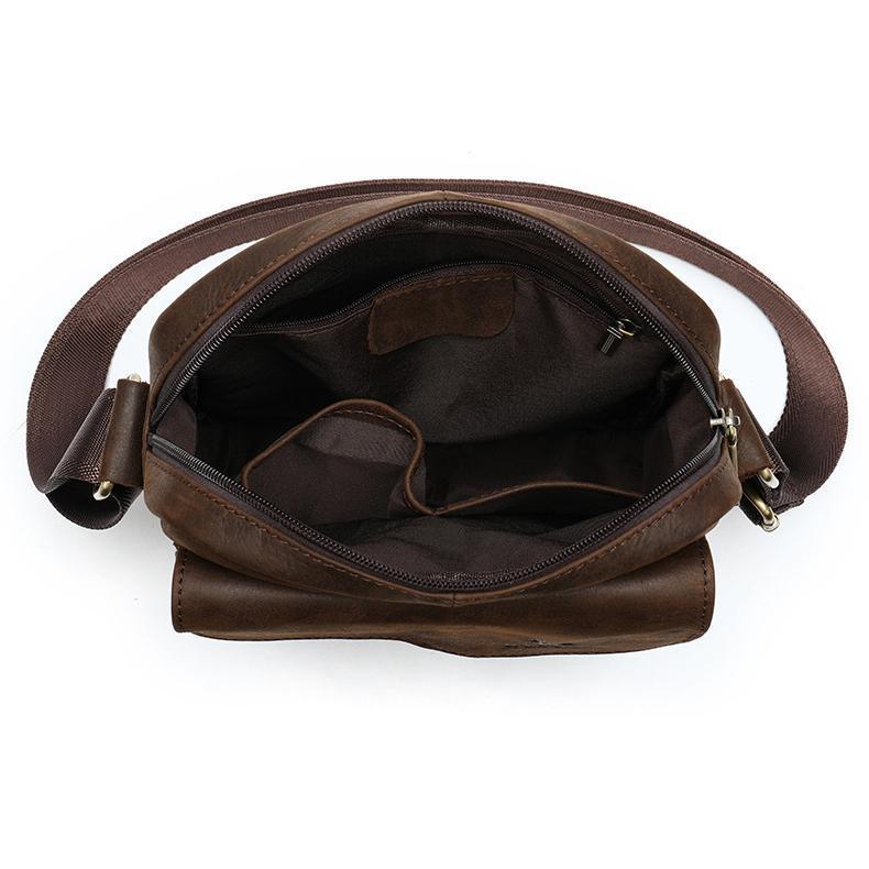 Comfy Leather Men's Soft Shoulder Bag Solid Color Zipper Crossbody Bag