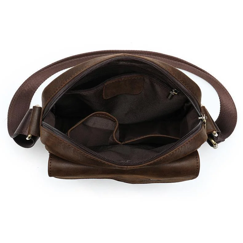 Comfy Leather Men's Soft Shoulder Bag Solid Color Zipper Crossbody Bag