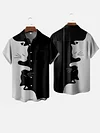 Abstract Art Fashion Black And White Mosaic Cats Print Short Sleeve Shirt