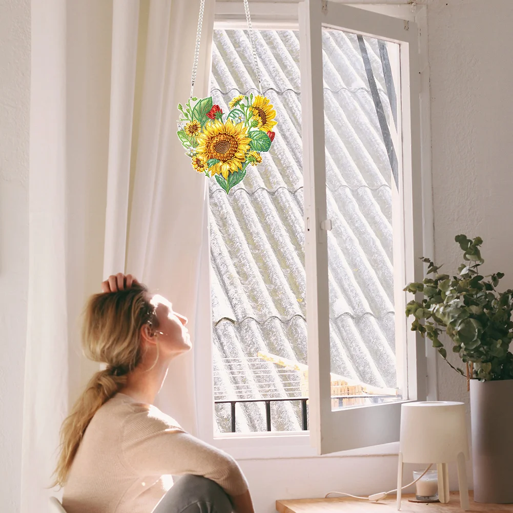 DIY Love Sunflower Acrylic Single-Sided Special Shaped Diamond Painting Wall Decor Wreath for Home Window Decor