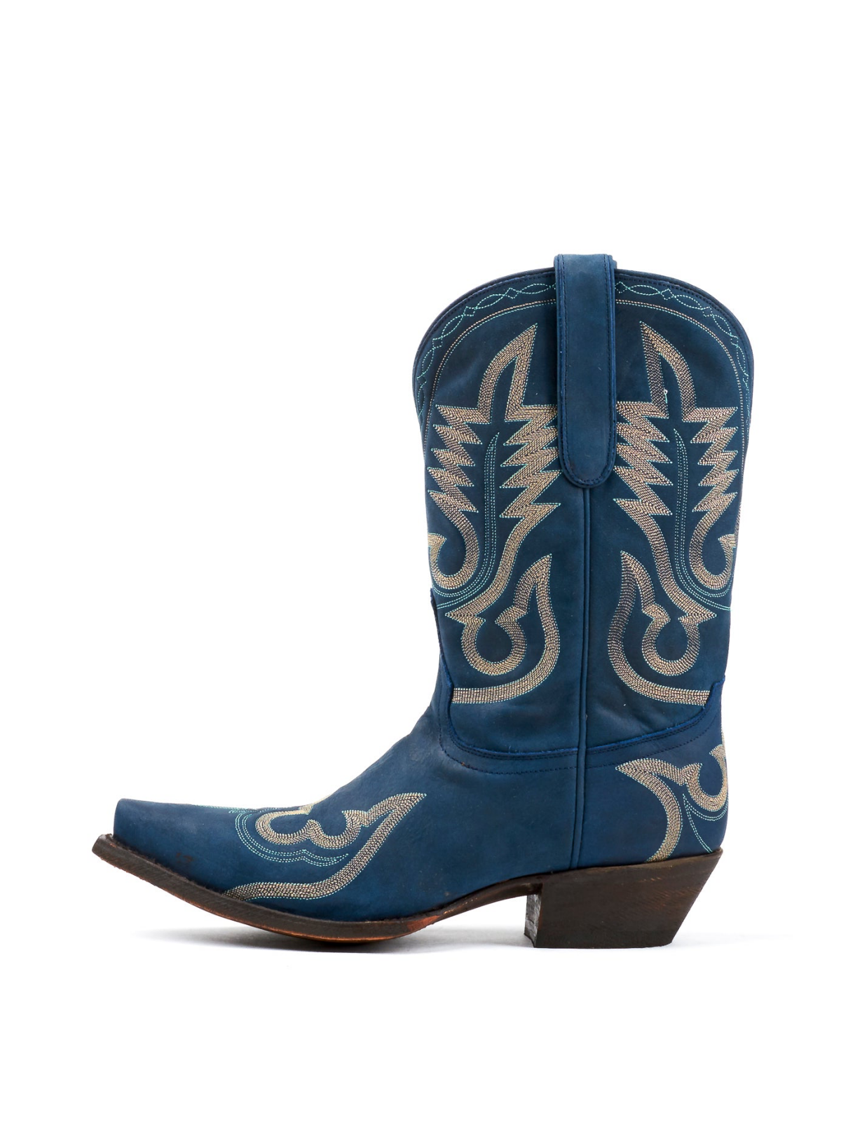 Taafo Blue Classic Snip-Toe Embroidery Wide Mid Calf Cowgirl Boots