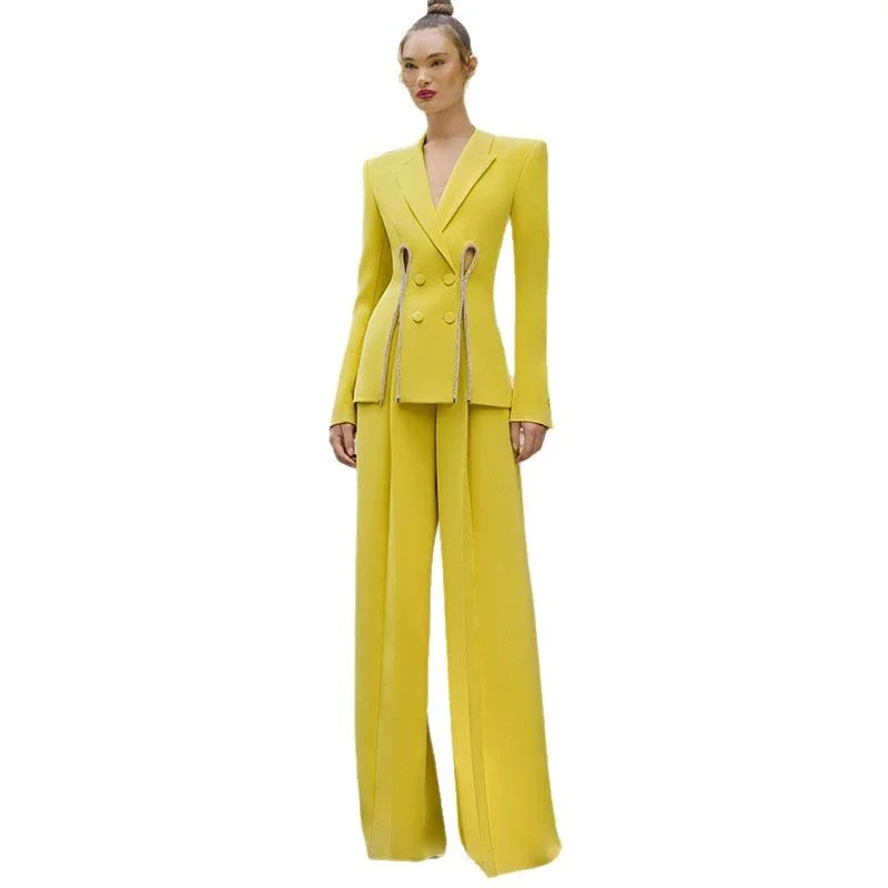 Nigikala Nigikala Star New Temperament Fashion Diamond Strip Open Fork Suit Straight Trousers Set Two Sets