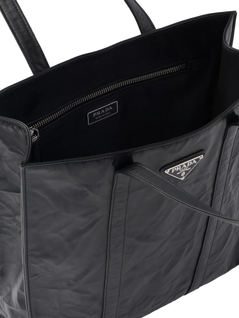 Prada Small Antique Nappa Leather Tote Bag black